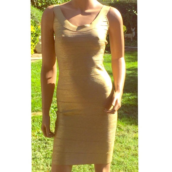 herve leger gold foil bandage dress